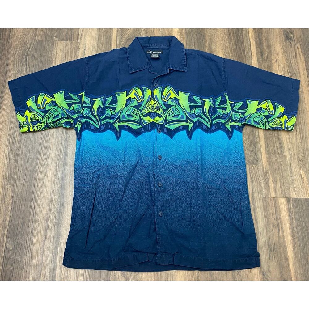 VTG Y2K Men No Boundaries retro graffiti graphic cotton button up shirt M
